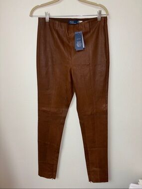 NWT Polo by Ralph Lauren Brown Leather-Look Slim Pants Size L